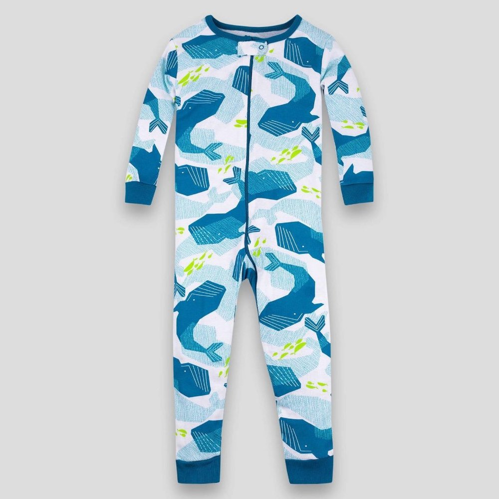 Lamaze Toddler Boys' Whale Organic Cotton Snug Fit Pajama Jumpsuit - Blue 18M